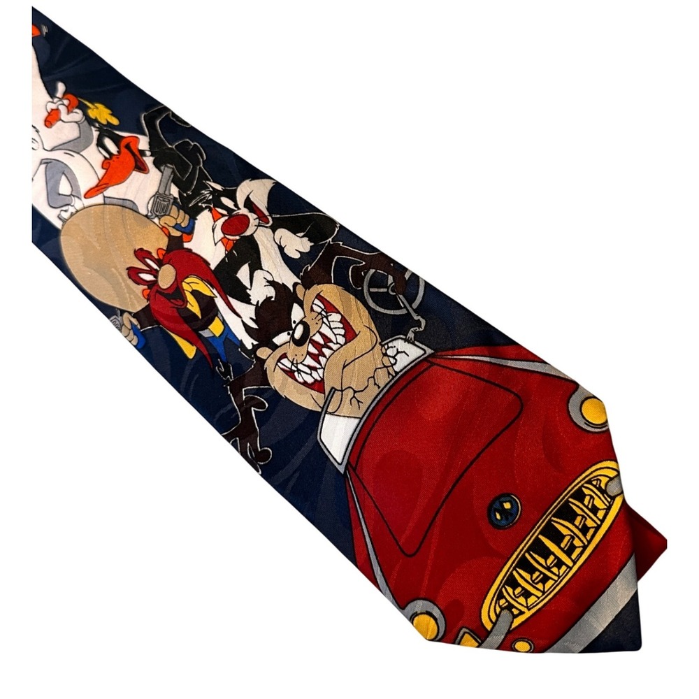 Vintage 1993 Warner Bros Looney Tunes Taz Yosemite Sam Daffy Duck Polyester Tie